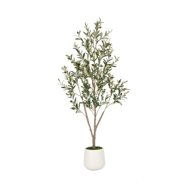 5-7ft Artificial Olive Tree Faux Olive Plant Realistic Leaves Silk Tree with White Pot for Home Office Decor, Interior Outdoor Decoration