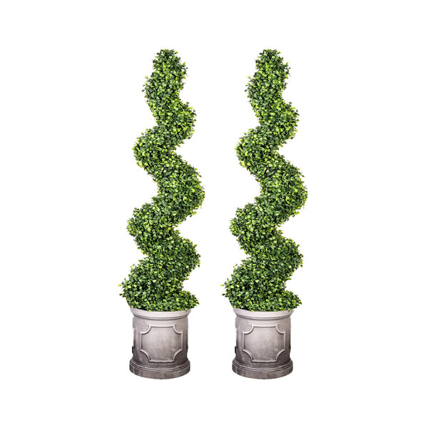 Hykolity Artificial Spiral Boxwood Topiary Tree, 3FT 4FT with Classical White Planter, Evergreen Faux Trees, Indoor Outdoor Porch Home Decor, 2-Pack