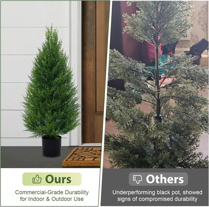 ROMSWI 2 Pack 3FT Artificial Cedar Topiary Trees with Full Realistic L ...