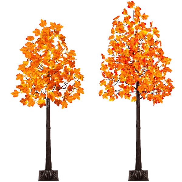 Romswi 2Pack 5FT 6FT Artificial Lighted Maple Tree, 216 LED Warm White Lights, Thanksgiving Autumn Harvest Outdoor Indoor Home Decor