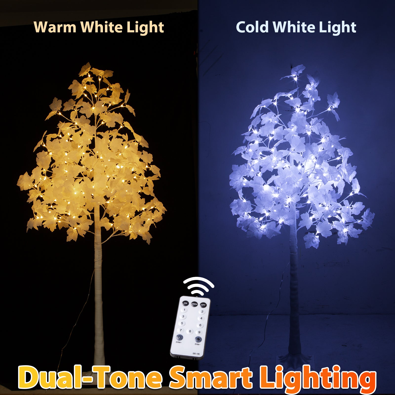 Romswi 5FT Lighted Maple Tree with White Leaves, 96LED Dual-Tone Light ...