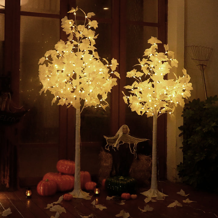 Romswi 6FT Lighted Maple Tree with White Leaves, 120LED Dual-Tone Ligh ...