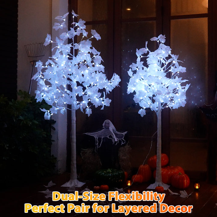Romswi 6FT Lighted Maple Tree with White Leaves, 120LED Dual-Tone Ligh ...