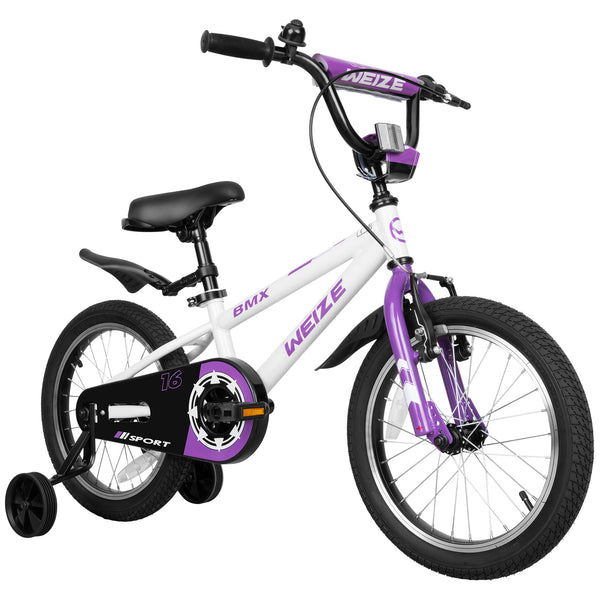 WEIZE Kids Bikes,16 Inch Boy's Bike for Kids,BMX Style Bicycle for Boys Girls Ages 4-12 Years Old,Kids Bicycle with Adjustable Seat,Training Wheels,Front and Rear Fender,Multiple Color Options,White