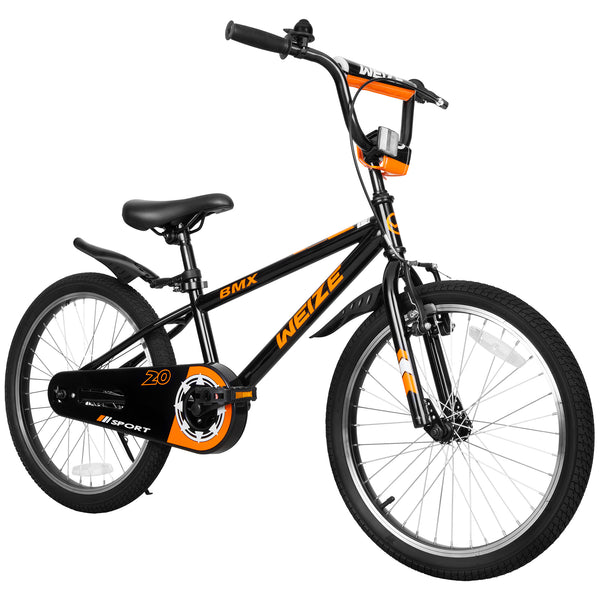 WEIZE Kids Bikes,20 Inch Boy's Bike for Kids,BMX Style Bicycle for Boys Girls Ages 4-12 Years Old,Kids Bicycle with Adjustable Seat,Training Wheels,Front and Rear Fender,Multiple Color Options,Black