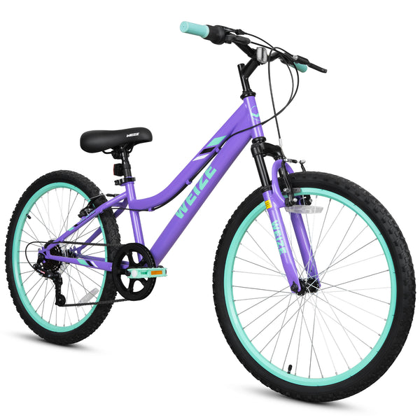 WEIZE 24 Inch Kid Mountain Bike,Kid Bike for Girls Age 6-14 Year Old,7 Speed Kid Bicycle with Front Suspension Fork,Adjustable Seat Height,High-Carbon Steel Frame,Ideal for Girl Adventurers,Purple