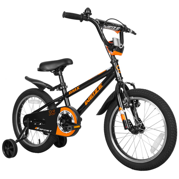 WEIZE Kids Bikes,16 Inch Boy's Bike for Kids,BMX Style Bicycle for Boys Girls Ages 4-12 Years Old,Kids Bicycle with Adjustable Seat,Training Wheels,Front and Rear Fender,Multiple Color Options,Black