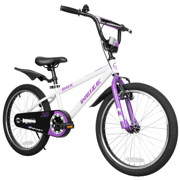WEIZE Kids Bikes,20 Inch Boy's Bike for Kids,BMX Style Bicycle for Boys Girls Ages 4-12 Years Old,Kids Bicycle with Adjustable Seat,Training Wheels,Front and Rear Fender,Multiple Color Options,White
