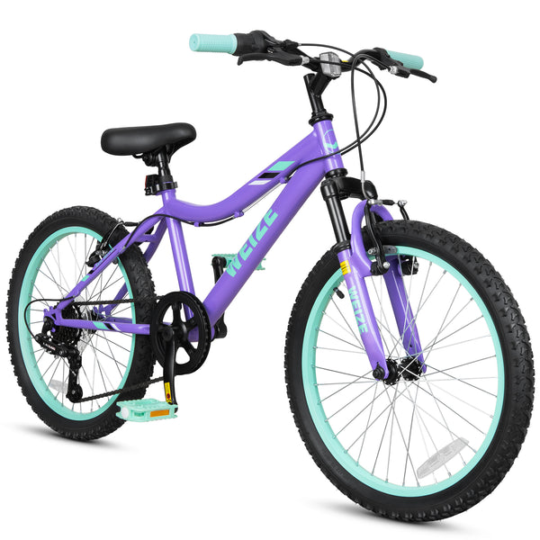 WEIZE 20 Inch Kid Mountain Bike,Kid Bike for Girls Age 6-14 Year Old,6 Speed Kid Bicycle with Front Suspension Fork,Adjustable Seat Height,High-Carbon Steel Frame,Ideal for Girl Adventurers,Purple