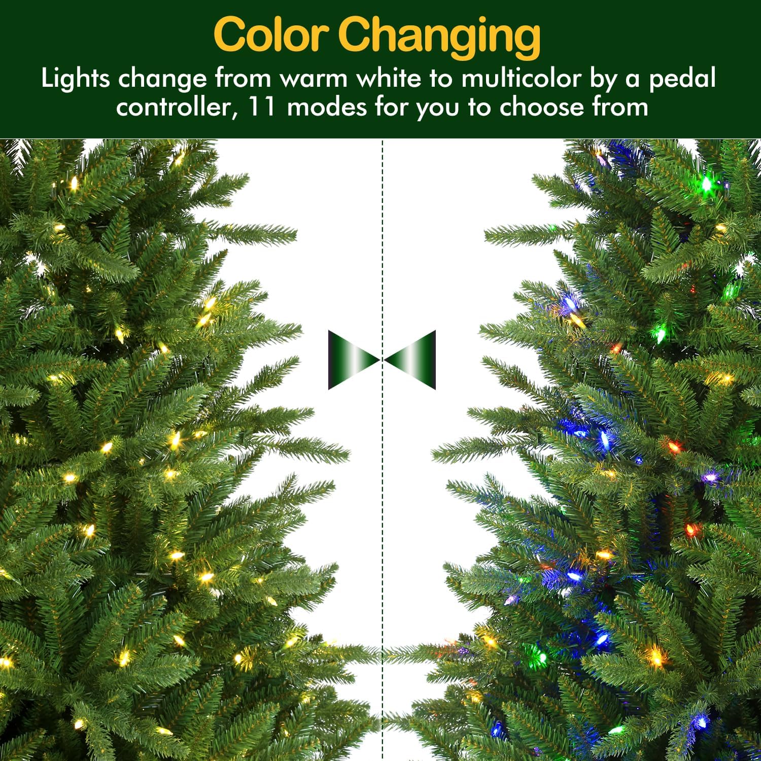Hykolity 6.5'/7.5'/9' Premium Prelit Christmas Tree with Color Changing Twinkly LED Lights, Branch Tips, Metal Stand & Hinged Branches, 11 Color Modes
