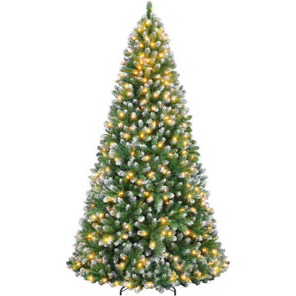 Vivatrees 7.5 Ft Prelit Artificial Christmas Tree, with Warm White Lights, Partially Flocked, Metal Stand, Hinged Branches, Xmas Tree for Decor, Green