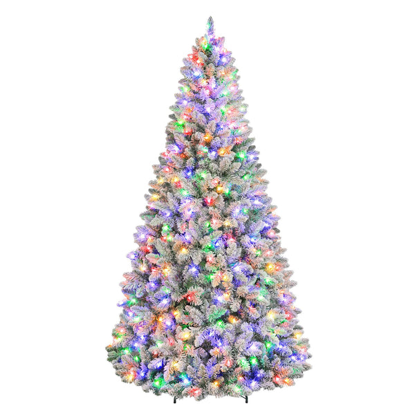 Vivatrees 6/7.5 Ft Prelit Artificial Christmas Tree, 10 Lighting Modes with Multi Colors, Metal Stand, Hinged Branches, Xmas Decor for Holiday, White
