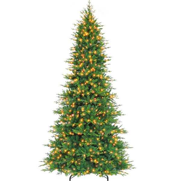 Vivatrees 12 Ft Prelit Artificial Christmas Tree With Warm White Lights , Metal Stand, Hinged Branches, Xmas Tree for Decor, Green