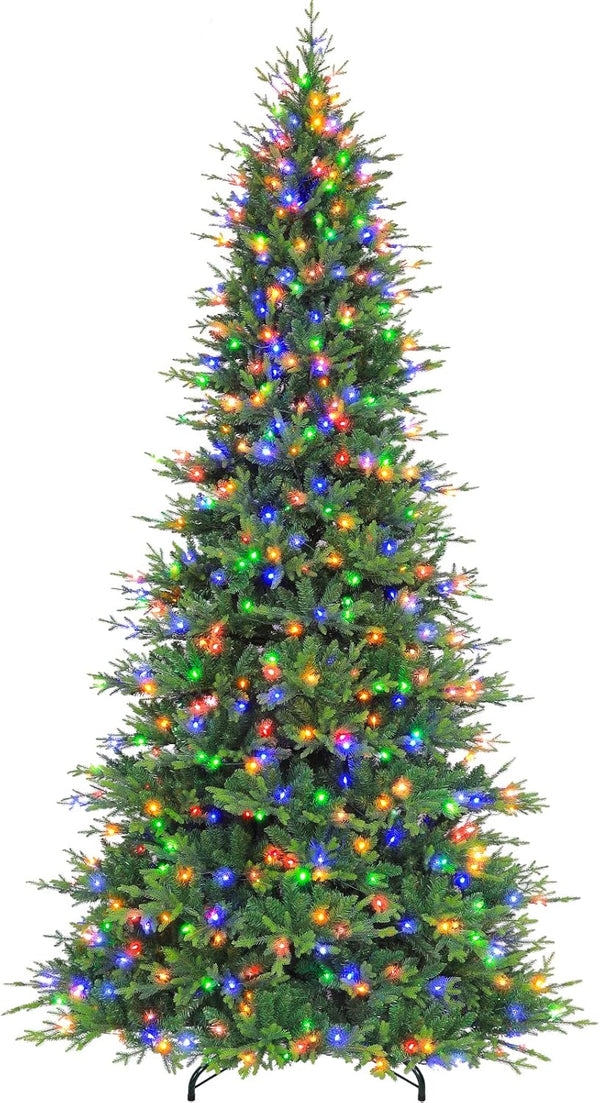 Vivatrees 12 Ft Prelit Artificial Christmas Tree, 10 Lighting Modes with Multi Colors Frasier Fir Artificial Tree, Metal Stand, Hinged Branches, Holiday Decor For Xmas, Green