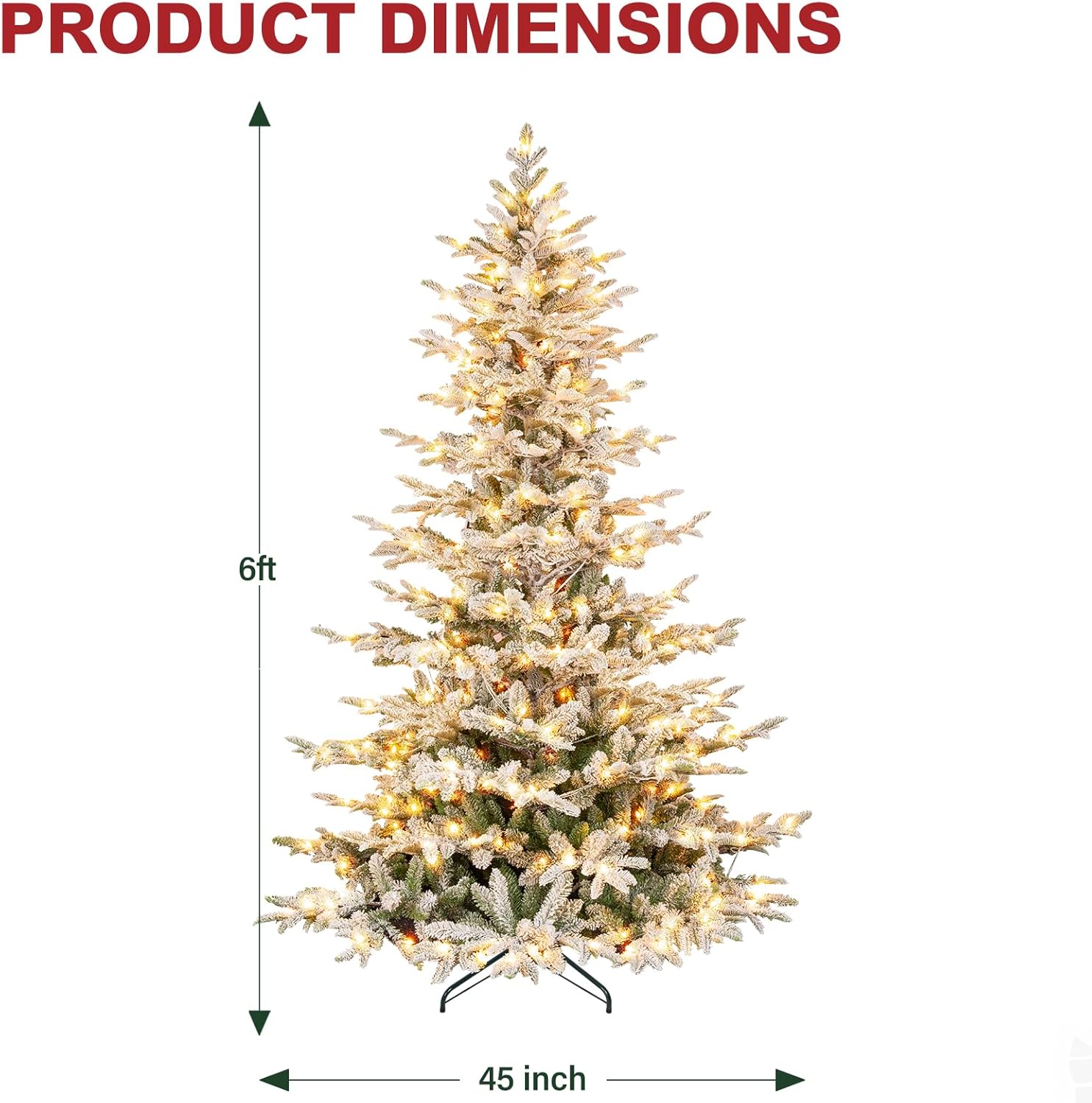 Vivatrees 6 Ft Prelit Artificial Christmas Tree, Snow Flocked with War ...