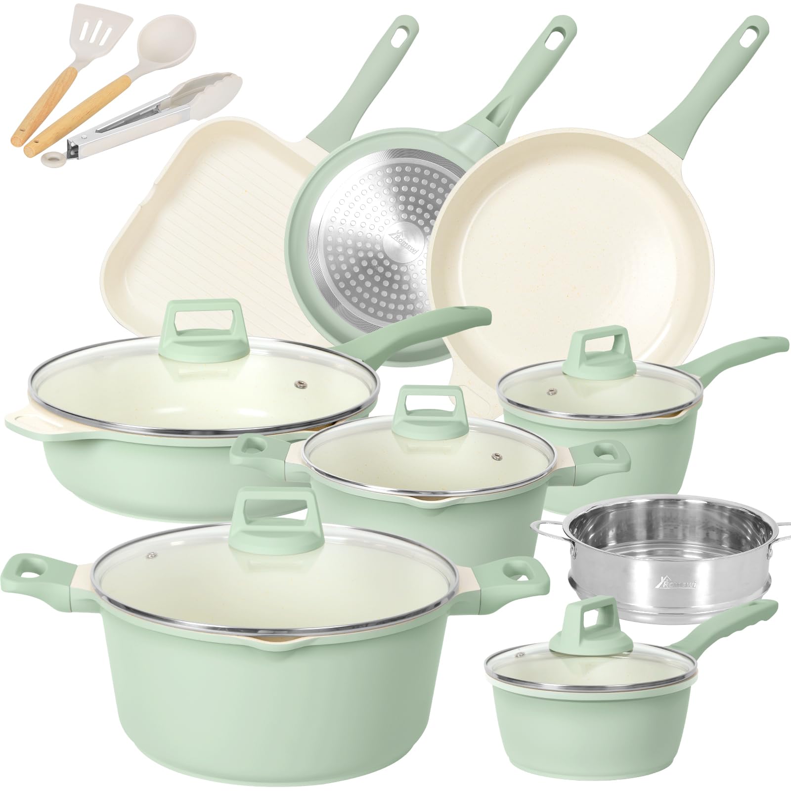 Romswi 23Piece Kitchen Cookware Set, Non Stick Pots and Pans Set, Indu ...