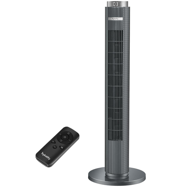 HYKOLITY 38-inch Tower Fan, Quite Oscillating Fan 3 Speed & 4 Modes Bladeless Fan with Remote Control Standing Fan for Bedroom 12H Timer, Gray