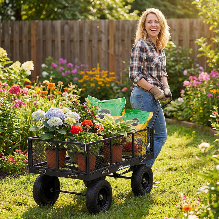 ROMSWI 400 lb Steel Garden Cart, 4 Cu Ft Utility Wagon with 10 in Rubb ...