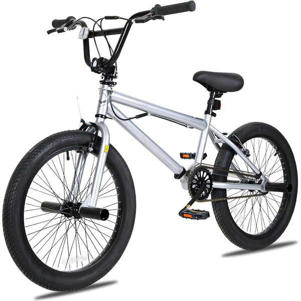 hykolity 20 inch BMX Bike Freestyle Cycling Trick Bicycle with 4 Pegs for Teenage Adults 7-18 Years Old Rider Height 48-68 inch V-Brake Silver