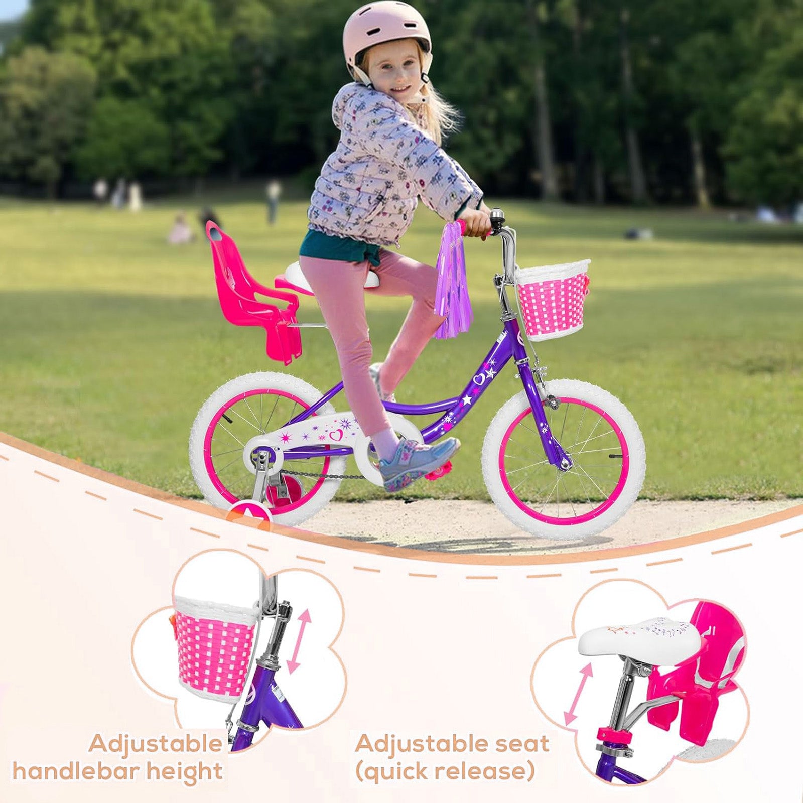 Hykolity 14/16-Inch Kids Bike for Girls Ages 3-7, Multi-Color, with Tr