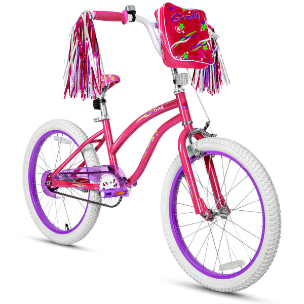 Hykolity Kids Bike Girl Bicycle 20 inch for Children Age 6-12 Years Old Height 48-62 in Tween Cycling Front Hand Brakes Sport Outdoor Bikes - Cherry