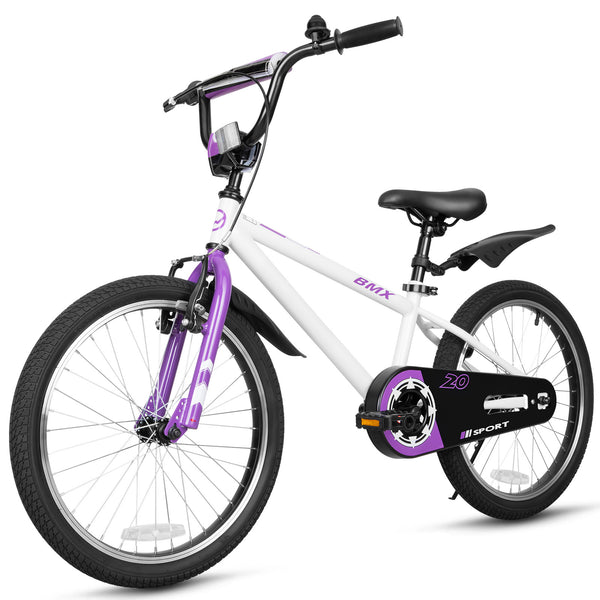 Hykolity 20 Inch Kids Bikes Boy Girl BMX Bicycle Ages 6-12 Years Old Coaster Brake Sport Cycling Child Bike with Kickstand White