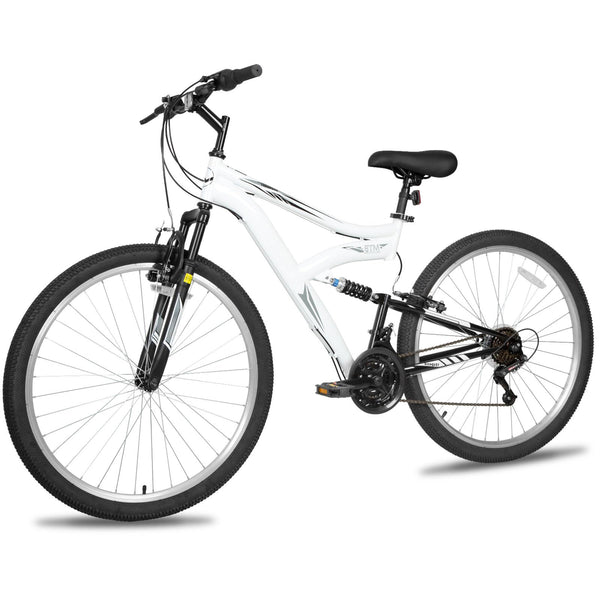 hykolity 27.5 inch Mountain Bike MTB Outdoor Bicycle Cycling 18 Speed Sport Bikes Rider Height 64-74 inch Full Suspension for Adult Men Unisex White