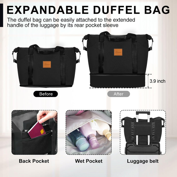 Romswi Piece Luggage Set, 20 24 28 inch Travel Suitcase Lightweight PC+ABS Hardside Durable with TSA Lock, Cup Holder, Duffel Bag – Spinner Wheels