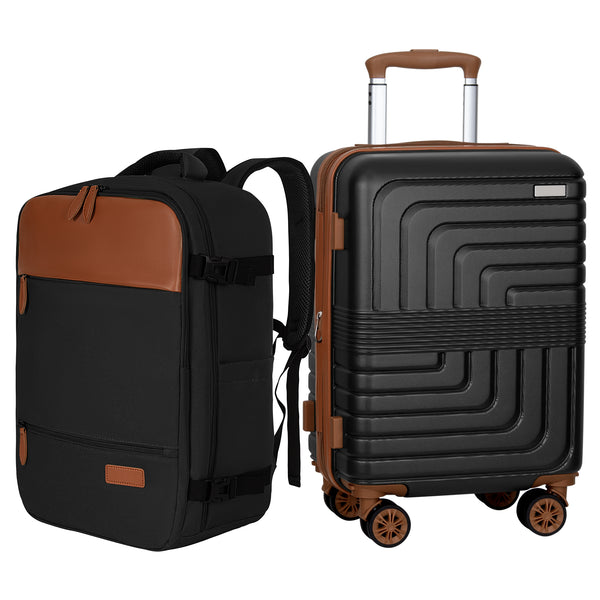 Hykolity 2-Piece Luggage Set, Expandable 20In Carry On with Travel Backpack, PC+ABS Hardside Suitcase with TSA Lock & Spinner Wheels, Durable for Men