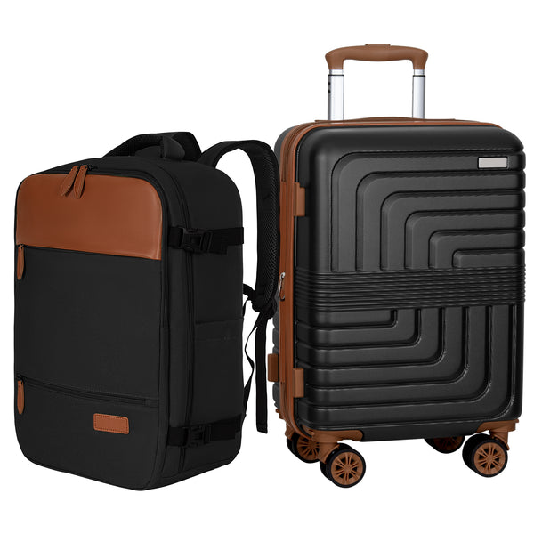 Hykolity 2-Piece 22In Luggage Set, Expandable 22x14x9 Carry On with Travel Backpack, PC+ABS Hardside Suitcase with TSA Lock & Spinner Wheels, Durable for Men