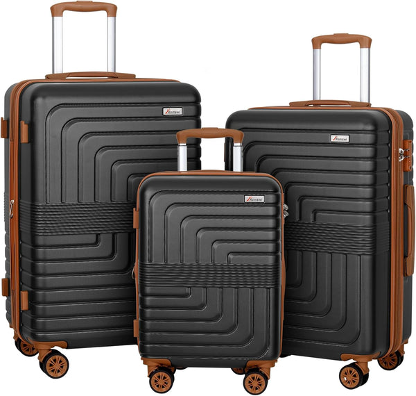 Romswi 3-Piece Luggage Set 20/24/28 Inch, Expandable PC+ABS Hardshell Suitcases, Durable Lightweight Suitcase Set with TSA Lock & Dual Spinner Wheels, Black