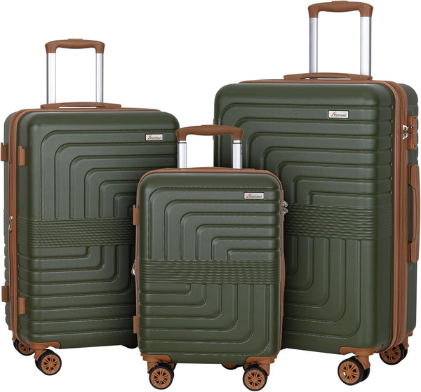 Hykolity 3 PCS Expandable PC+ABS Suitcase Set with TSA Lock, Hardside Spinner Suitcase, Lightweight Luggage Sets, Durable Luggage Olive Green (20/24/28inch)