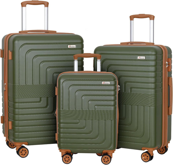 Romswi 3-Piece Luggage Set 20/24/28 Inch, Expandable Hardshell Suitcases with TSA Lock, Lightweight PC+ABS Spinner Wheel Checked & Carry On Luggage, Olive Green