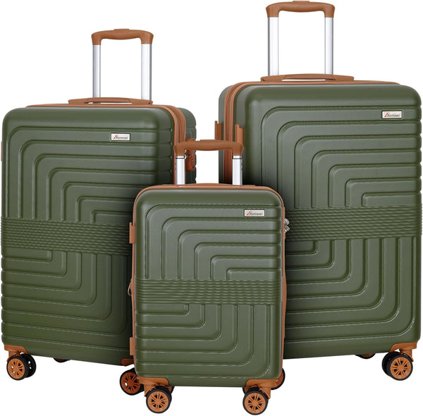 Romswi 3-Piece Luggage Set 20/24/28 Inch, Expandable PC+ABS Hardshell Suitcases, Durable Lightweight Suitcase Set with TSA Lock & Dual Spinner Wheels, Olive Green