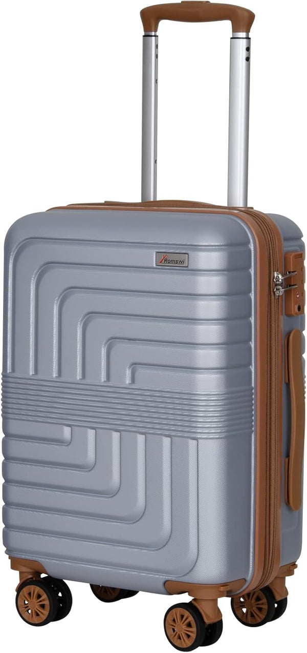 Romswi 20" Expandable Hardside Carry-On Luggage, Hardshell Suitcase With Double Spinner Wheels, Expandable For Up to 25% More Space, With Scratch-Resistant Surface, Silver