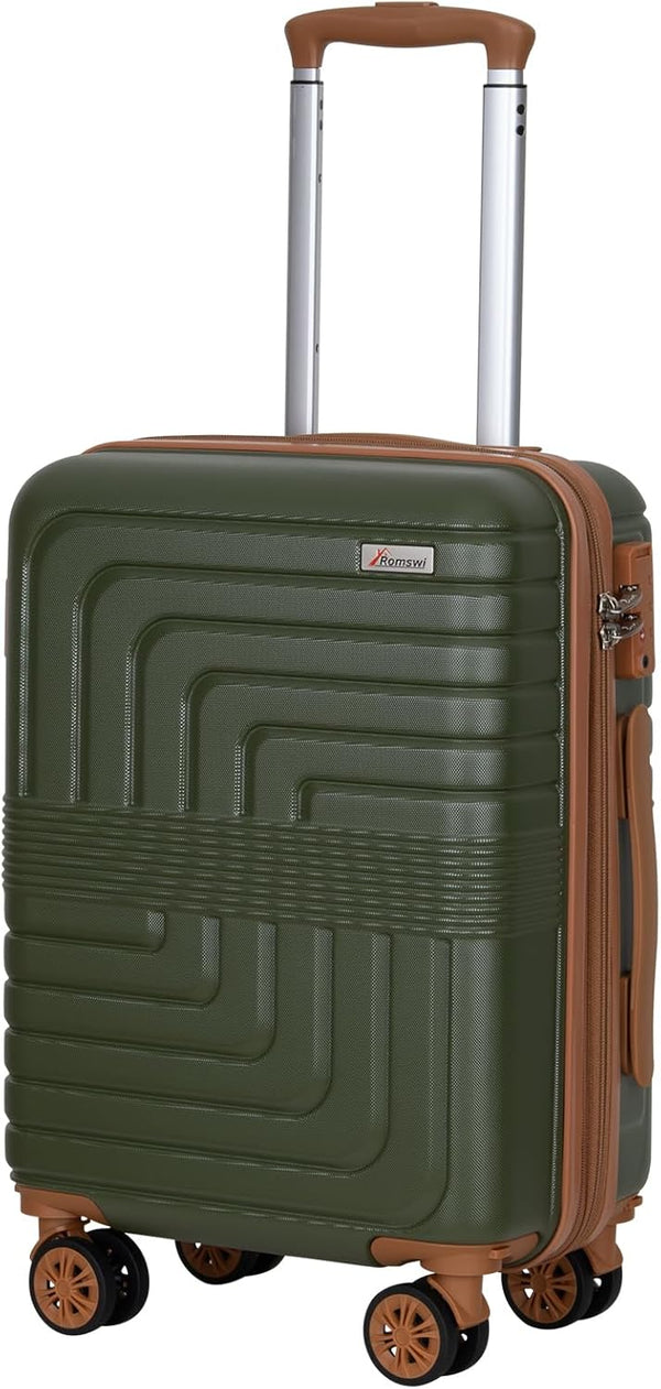 Romswi 20" Expandable Hardside Carry-On Luggage, Hardshell Suitcase With Double Spinner Wheels, Expandable For Up to 25% More Space, With Scratch-Resistant Surface, Olive Green