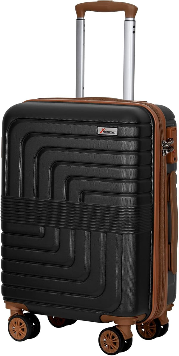 Romswi 22" Expandable Hardside Carry-On Luggage, Hardshell Suitcase With Double Spinner Wheels, Expandable For Up to 25% More Space, With Scratch-Resistant Surface, Black
