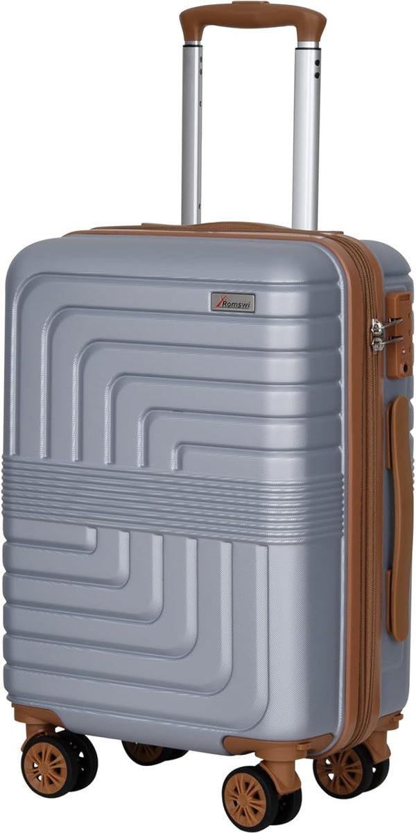 Romswi 22" Expandable Hardside Carry-On Luggage, Hardshell Suitcase With Double Spinner Wheels, Expandable For Up to 25% More Space, With Scratch-Resistant Surface, Silver