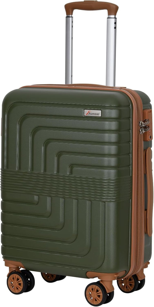 Romswi 22” Expandable Hardside Carry-On Luggage, Hardshell Suitcase With Double Spinner Wheels, Expandable For Up to 25% More Space, With Scratch-Resistant Surface, Olive Green