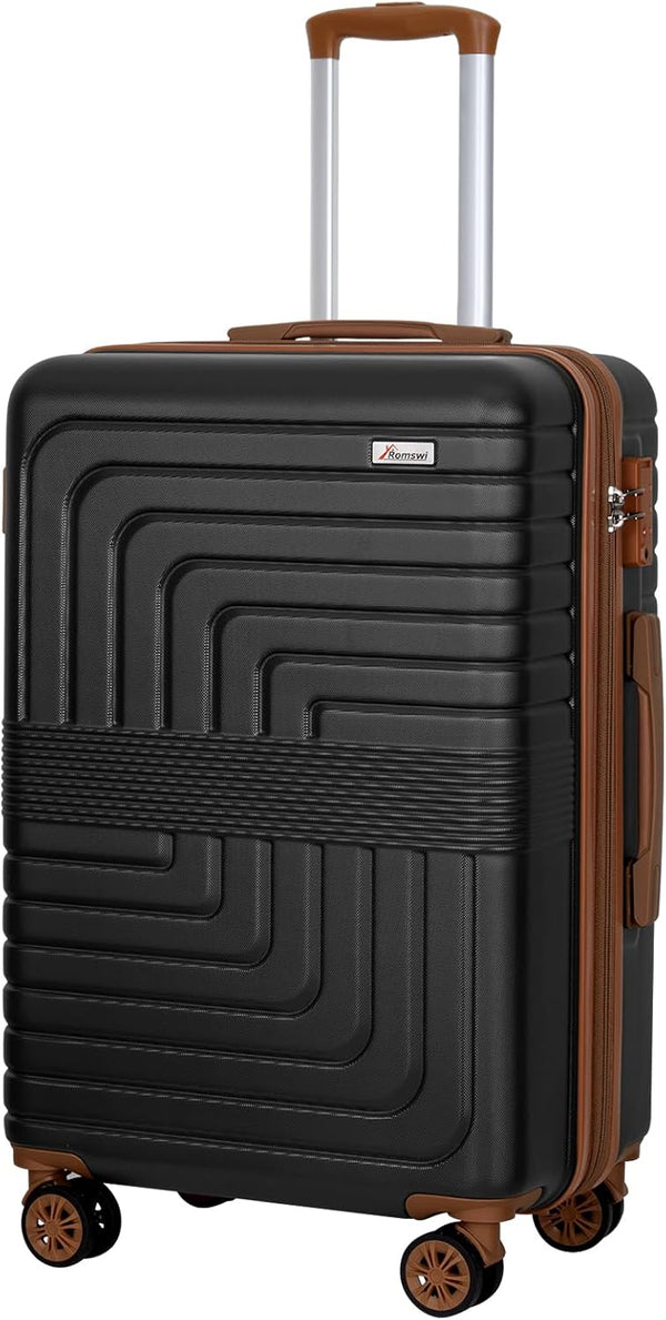 Romswi 24” Expandable Hardside Checked Luggage, Hardshell Suitcase With Double Spinner Wheels, Expandable For Up to 25% More Space, With Scratch-Resistant Surface, Black
