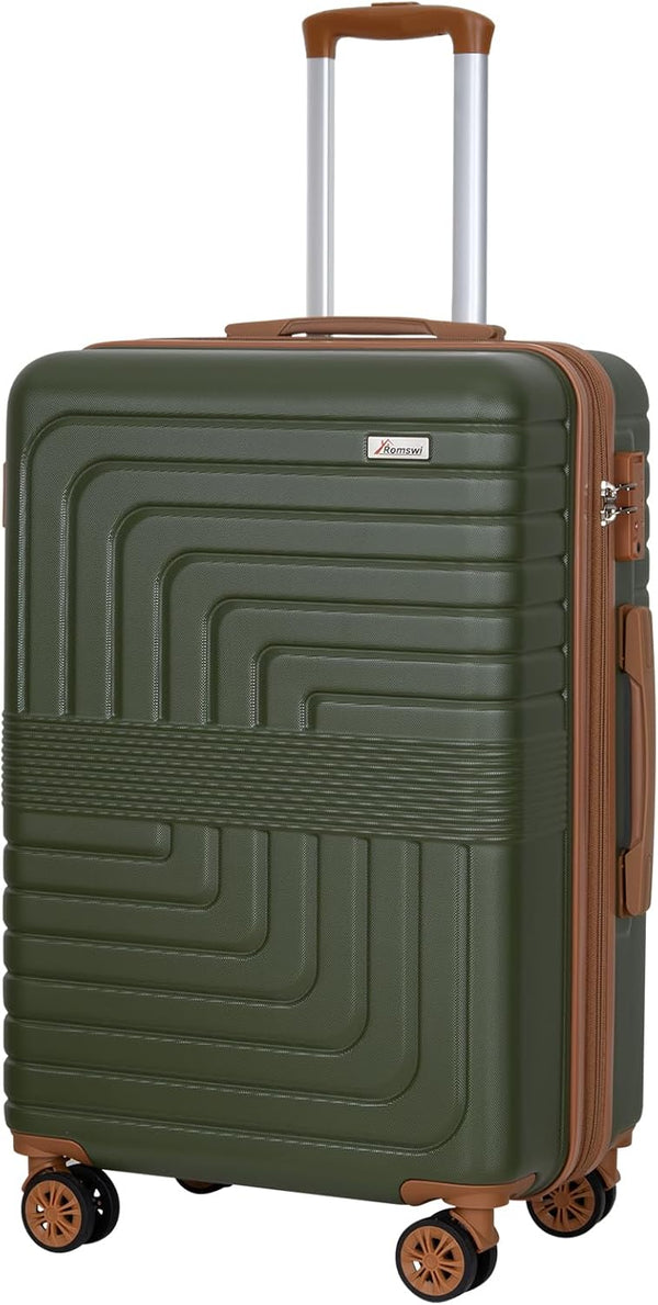Romswi 24" Expandable Hardside Checked Luggage, Hardshell Suitcase With Double Spinner Wheels, Expandable For Up to 25% More Space, With Scratch-Resistant Surface, Olive Green