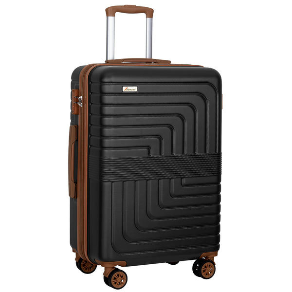Romswi 28" Expandable Large Checked Luggage, Hardshell Suitcase with Double Spinner Wheels for 20% More Space, Airline Approved Lightweight Hardside with Scratch-Resistant & YKK Zipper, Black