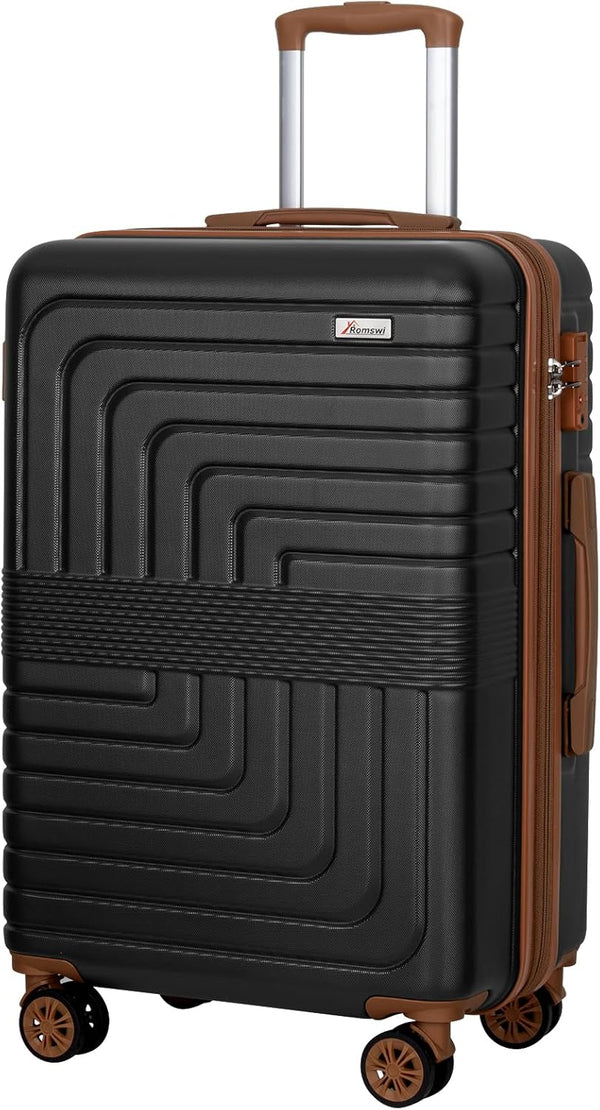 Romswi 28" Expandable Hardside Checked Luggage, Large Hardshell Suitcase With Double Spinner Wheels, Expandable For Up to 25% More Space, With Scratch-Resistant Surface, Black