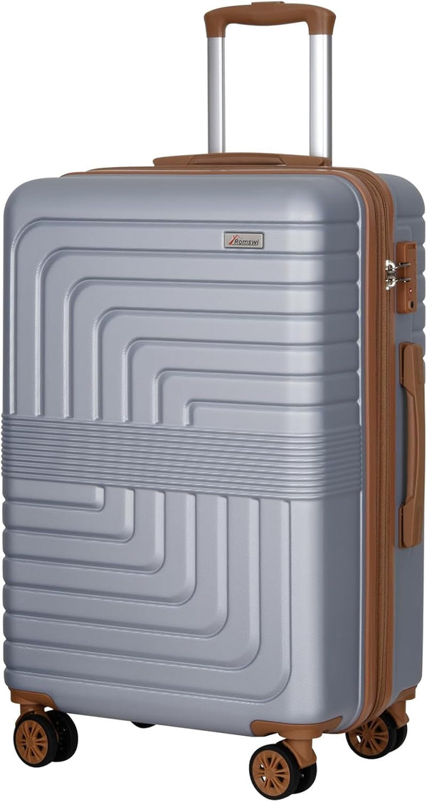 Romswi 28" Expandable Hardside Checked Luggage, Large Hardshell Suitcase With Double Spinner Wheels, Expandable For Up to 25% More Space, With Scratch-Resistant Surface, Silver