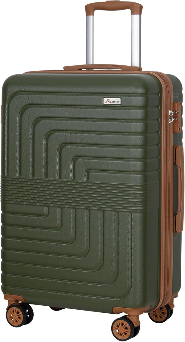 Romswi 28" Expandable Hardside Checked Luggage, Large Hardshell Suitcase With Double Spinner Wheels, Expandable For Up to 25% More Space, With Scratch-Resistant Surface, Olive Green