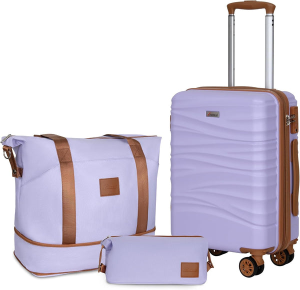 Romswi 20 Inch Expandable Carry On Luggage Sets,Lightweight PC+ABS Hardshell Luggage with Spinner Wheels TSA Lock, Durable Suitcase Sets with Duffel Bag Travel Bag,3 Pcs, Purple