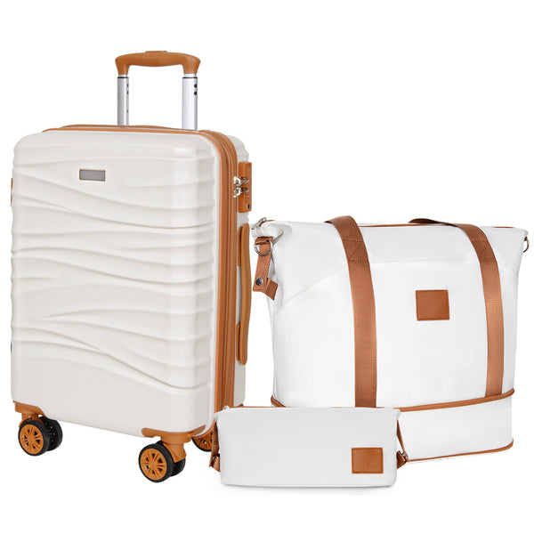 Hykolity 3-Piece 22In Luggage Set, Hardside 22x14x9 ABS+PC Carry On Luggage Airline Approved with Duffel Bags, Dual Spinner Wheels & TSA Lock for Men & Women