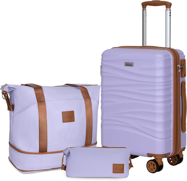 Romswi 22 Inch Expandable Carry On Luggage Sets,Lightweight PC+ABS Hardshell Luggage with Spinner Wheels TSA Lock, Durable Suitcase Sets with Duffel Bag Travel Bag,3 Pcs, Purple
