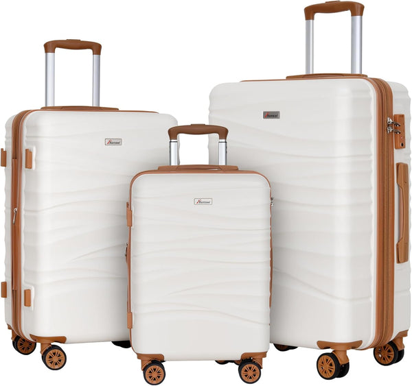 Romswi Expandable PC+ABS Suitcase Set with TSA Lock, 3 PCS Hardside Spinner Suitcase, Lightweight Luggage Sets, Durable Luggage White (20/24/28inch)