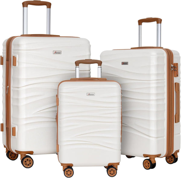Romswi 3-Piece Luggage Set 20/24/28 Inch, Expandable Hardshell Suitcases with TSA Lock, Lightweight PC+ABS Spinner Wheel Checked & Carry On Luggage, White